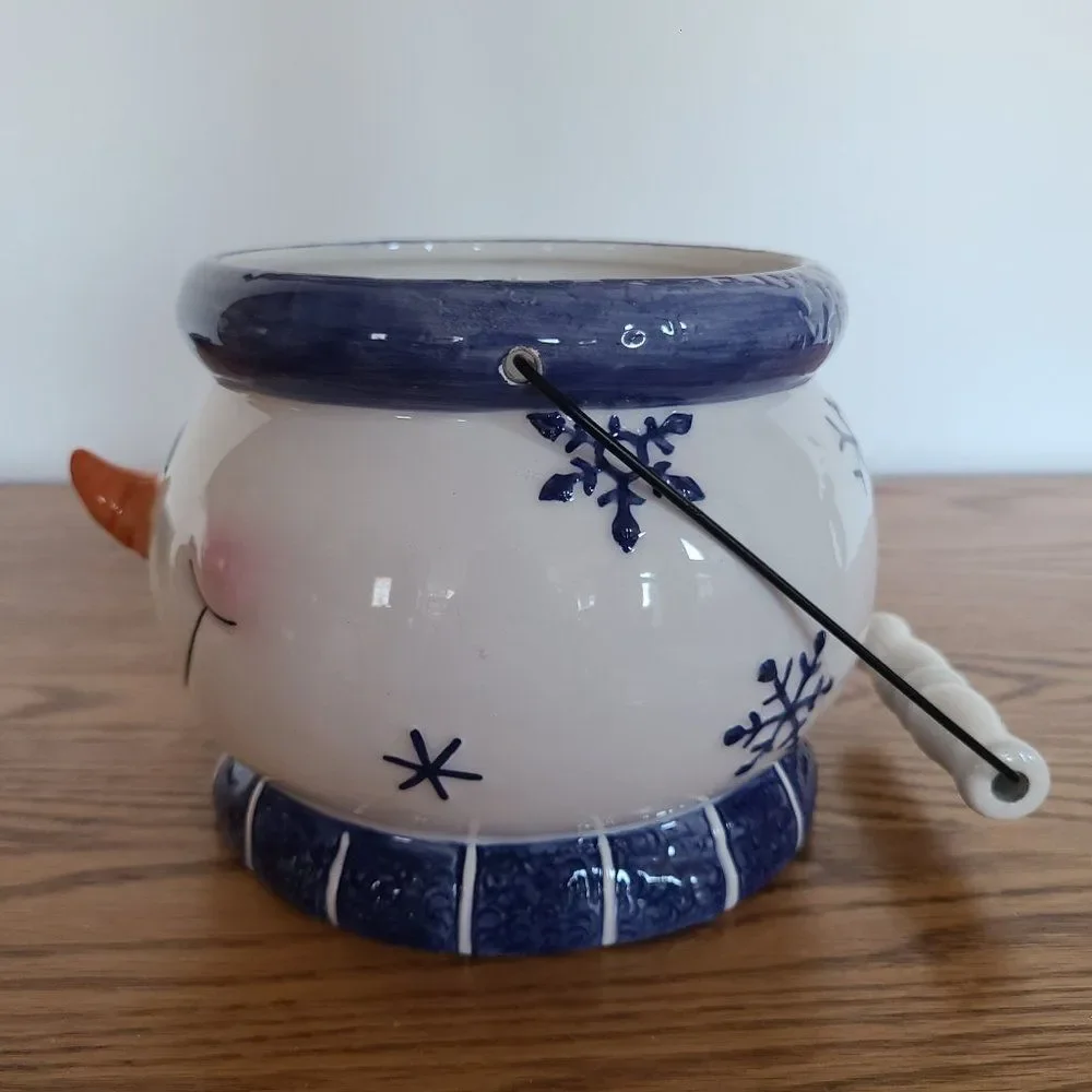 Ceramic Cheery Winter Snowman Bucket Pail Christmas Décor Vintage